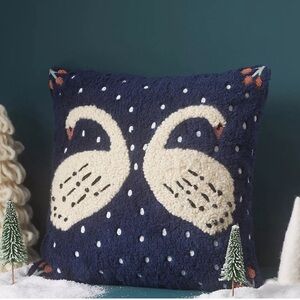 Anthropologie Mila Embroidered Faux-Shearling Pillow Swans Style No. 4545G064AA